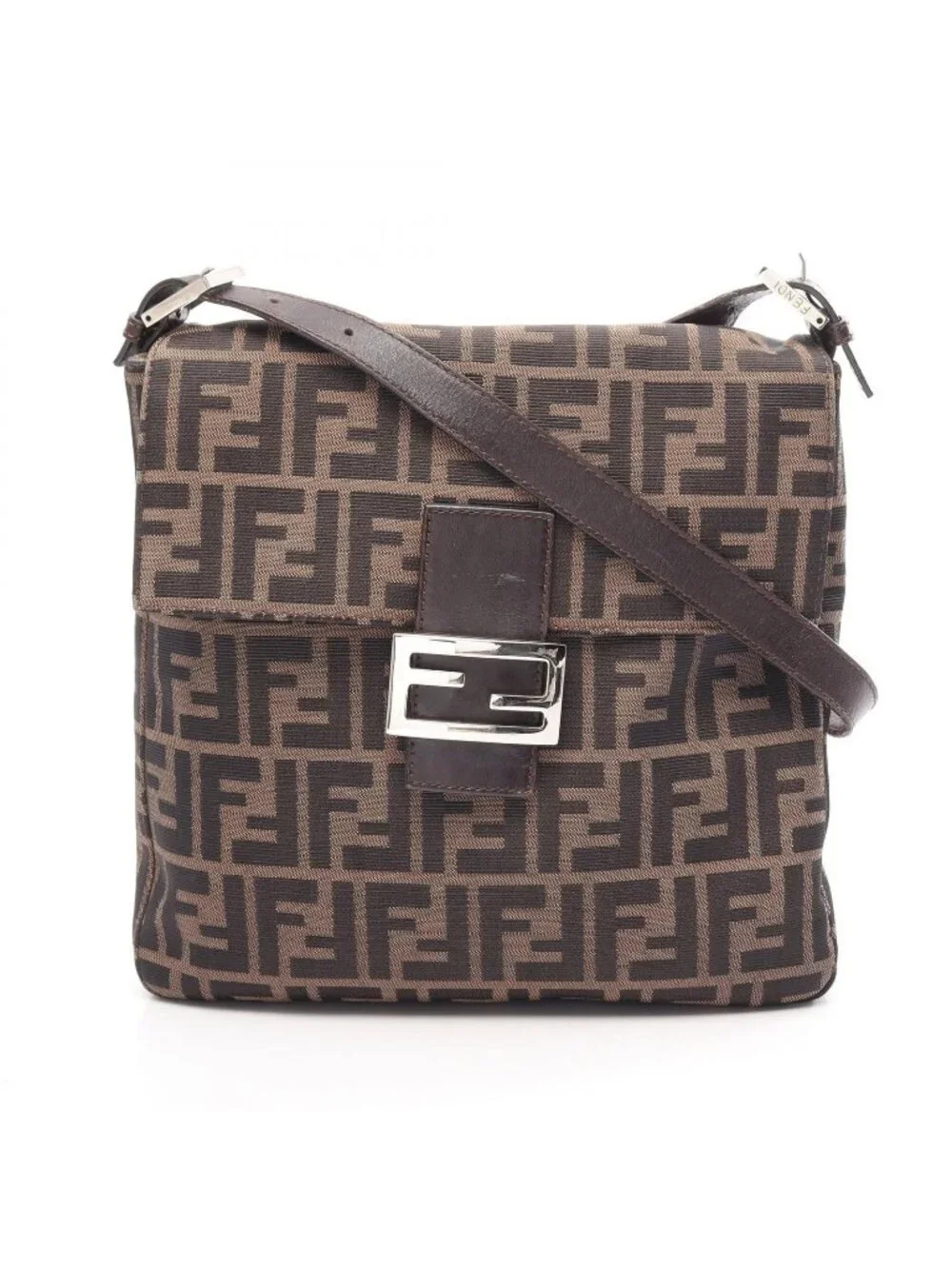 Fendi Shoulder Bag Zucca Brown Canvas Leather